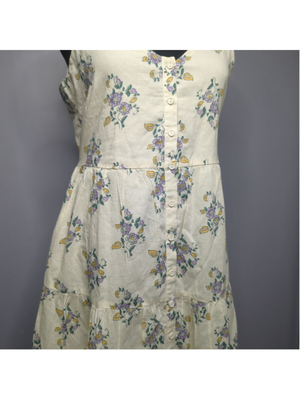 Patrons of Peace Cream Floral Tiered Button-Front Maxi Dress Sz S - Picture 7 of 16